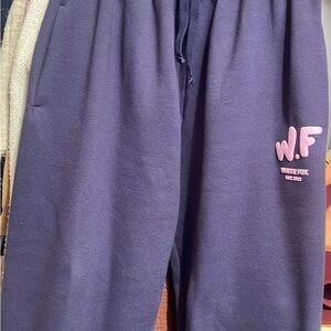 White Fox Boutique Navy Sweatpants with Pink Logo